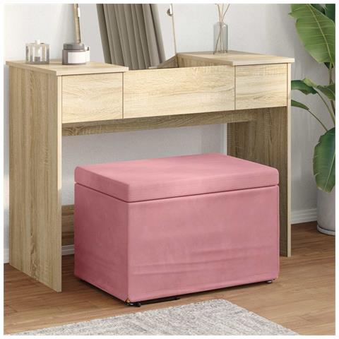 Pouf Rosa 61 x 41 x 40 cm Velluto e Legno Ingegnerizzato - Foto 2