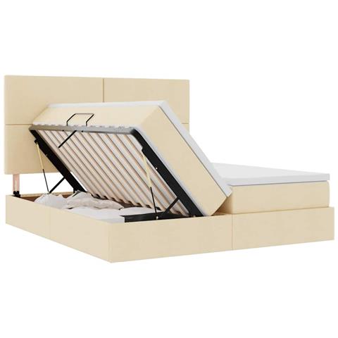 Letto con luci a strisce a LED Crema 180 x 200 cm Tessuto - Foto 9