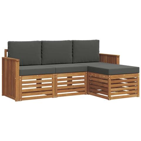 Set divani 4 pcs Naturale e Antracite Legno di Acacia Massello - Foto 1