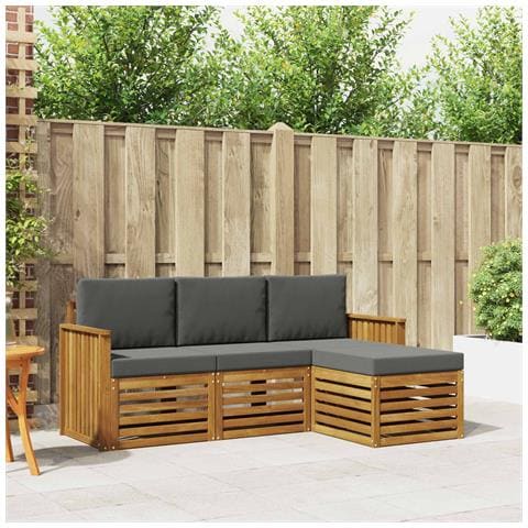 Set divani 4 pcs Naturale e Antracite Legno di Acacia Massello - Foto 2