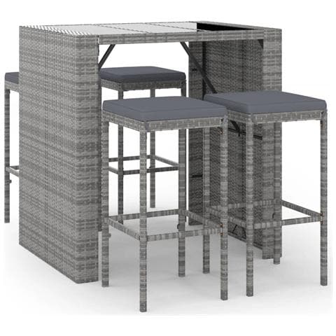 Set Bar da Giardino 5 pz con Cuscini in Polyrattan Grigio - Foto 1