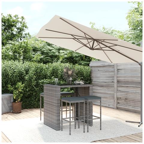 Set Bar da Giardino 5 pz con Cuscini in Polyrattan Grigio - Foto 2