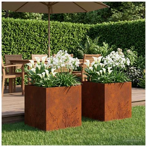 Vaso da giardino 2 pz Ruggine 50 x 50 x 49 cm Acciaio Corten - Foto 2