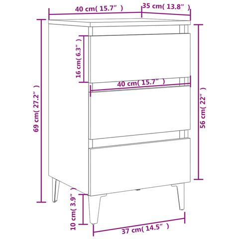 Comodini con Gambe in Metallo 2pz Grigio Cemento 40x35x69 cm - Foto 2