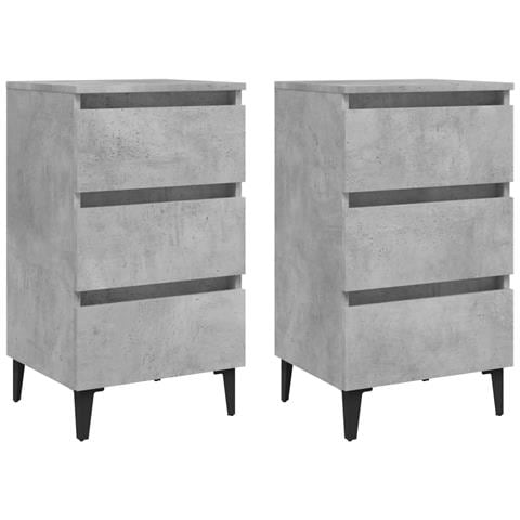 Comodini con Gambe in Metallo 2pz Grigio Cemento 40x35x69 cm - Foto 1