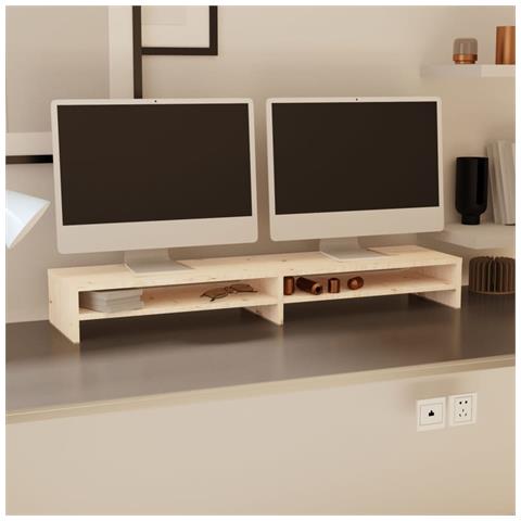Supporto Per Monitor 100x24x13 Cm In Legno Massello Di Pino - Foto 8
