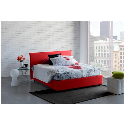 TALAMO ITALIA Letto Singolo Cassiopea Letto Contenitore Con Rivestimento In Tessuto 100% Made In Italy Apertura Frontale Adatto Per Materasso Cm 80x200 Rosso