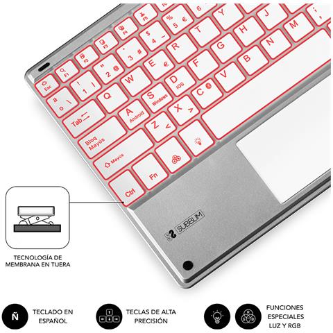 Tastiera con Touchpad Wireless 8436586740603  (Layout Spagnolo) Colore Argento. Bianco - Foto 7