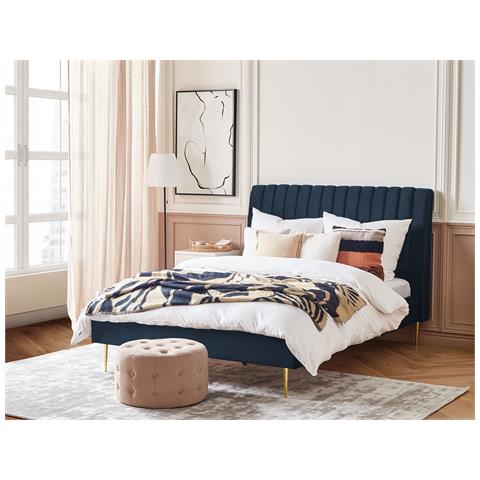 Letto Velluto Marville 140 X 200 Cm Blu Scuro - Foto 1
