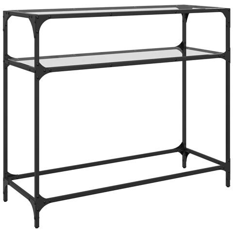 Tavolino Consolle Piano Vetro Trasparente 98x35x81cm In Acciaio - Foto 2
