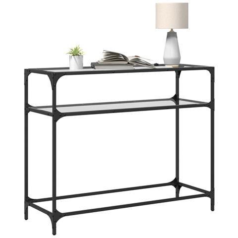 Tavolino Consolle Piano Vetro Trasparente 98x35x81cm In Acciaio - Foto 3