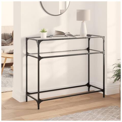 Tavolino Consolle Piano Vetro Trasparente 98x35x81cm In Acciaio - Foto 1