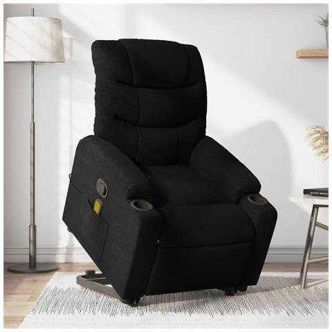 Poltrona Alzapersona Massaggiante Reclinabile Nera In Tessuto - Foto 1