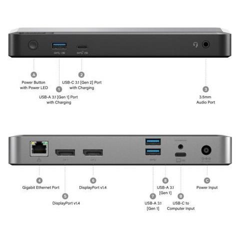 DUPRMX2-100 replicatore di porte e docking station per laptop Cablato USB 3.2 Gen 1 (3.1 Gen 1) Type-C Grigio, Nero - Foto 7