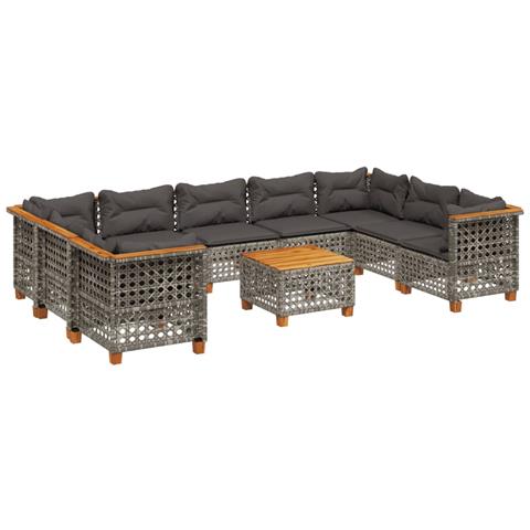 Set Divano da Giardino 10 pz con Cuscini Grigio in Polyrattan - Foto 1
