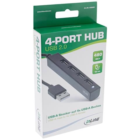 Hub USB 2.0 a 4 porte, da USB-A maschio a 4x USB-A femmina, cavo 15cm - Foto 3