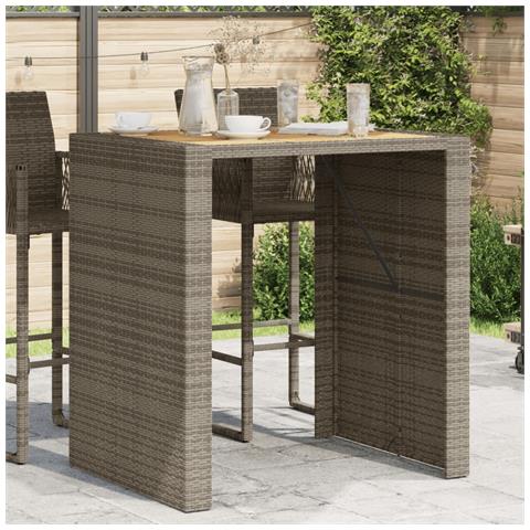 Tavolo Bar Da Giardino Piano In Acacia 105x80x110 Cm Polyrattan - Foto 3