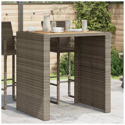 Tavolo Bar Da Giardino Piano In Acacia 105x80x110 Cm Polyrattan - Foto 1