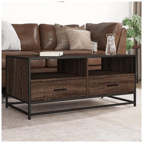 Tavolino Rovere Marrone 100x50x45cm Legno Multistrato E Metallo - Foto 1