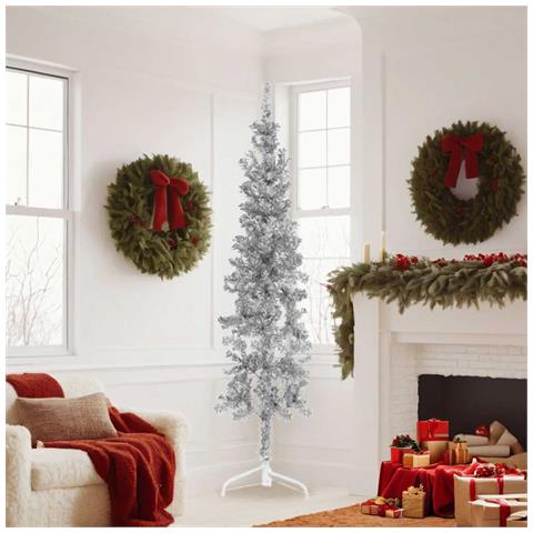 Albero Natale Artificiale Sottile A Metà Supporto Argento 180cm - Foto 1