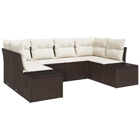 Set di divani da giardino 6 pezzi con cuscini Marrone in polyrattan - Foto 1