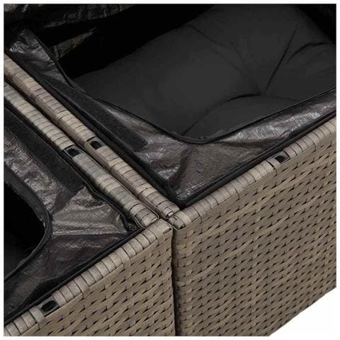 Set Divano da Giardino di 11 Pezzi con Cuscini Grigio Polyrattan Acacia, Divano da Giardino 2-Persone con Storage e Cuscini Grigio Polyrattan - Foto 9