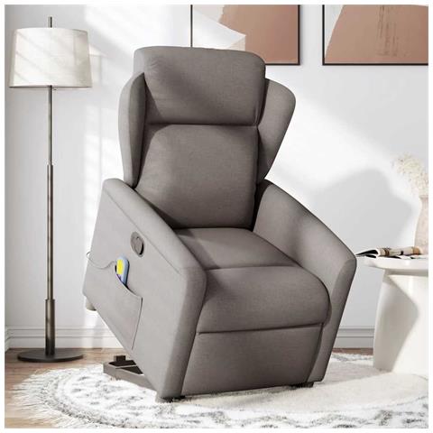 Poltrona Alzapersona Massaggiante Reclinabile Tortora Tessuto - Foto 2