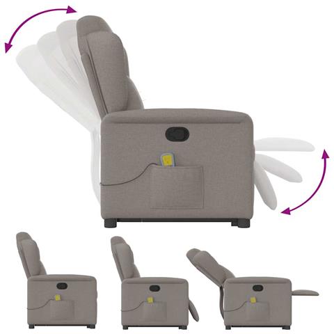 Poltrona Alzapersona Massaggiante Reclinabile Tortora Tessuto - Foto 9