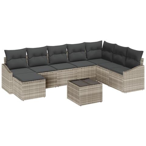Set da Pranzo da Giardino 9 Pezzi con Cuscini Grigio Polyrattan - Foto 1