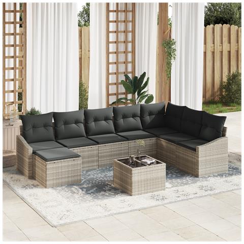 Set da Pranzo da Giardino 9 Pezzi con Cuscini Grigio Polyrattan - Foto 2