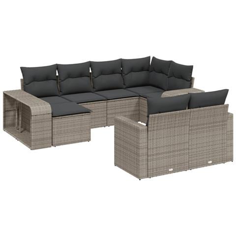 Set Divano da Giardino 10 pz con Cuscini Grigio in Polyrattan - Foto 1