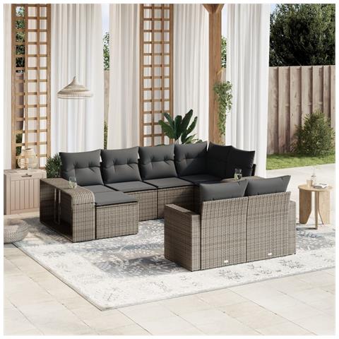 Set Divano da Giardino 10 pz con Cuscini Grigio in Polyrattan - Foto 2