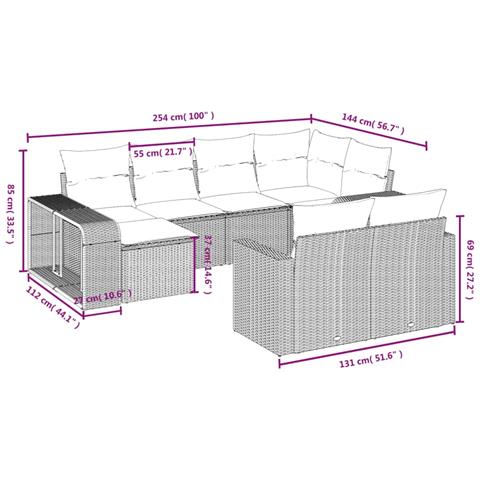 Set Divano da Giardino 10 pz con Cuscini Grigio in Polyrattan - Foto 3