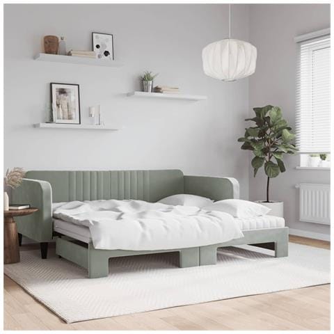 Divano Letto Estraibile Materassi Grigio Chiaro 90x190 Velluto - Foto 2