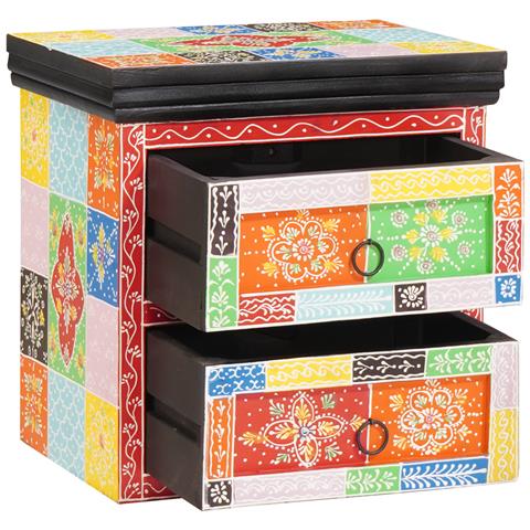 Comodino Multicolore 40x30x40 cm Legno Solido Mango - Foto 1