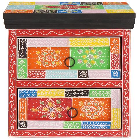 Comodino Multicolore 40x30x40 cm Legno Solido Mango - Foto 2