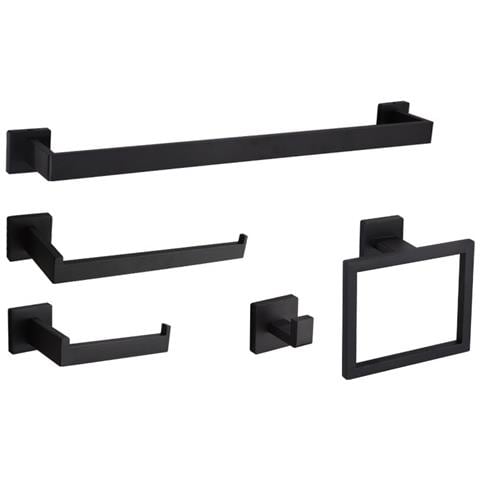 Set Di Accessori Da Bagno Quadrati In Acciaio Inox, 5 Pezzi, 40cm - Montaggio A Parete Black - Foto 1