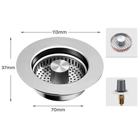 Filtro Per Lavello Con Meccanismo A Pulsante In Acciaio Inox 304 Compatibile Con Lavelli Da Cucina, Vasche Da Bagno E Lavelli Per Verdure, Con Cappuccio E Asta In Rame - Foto 2
