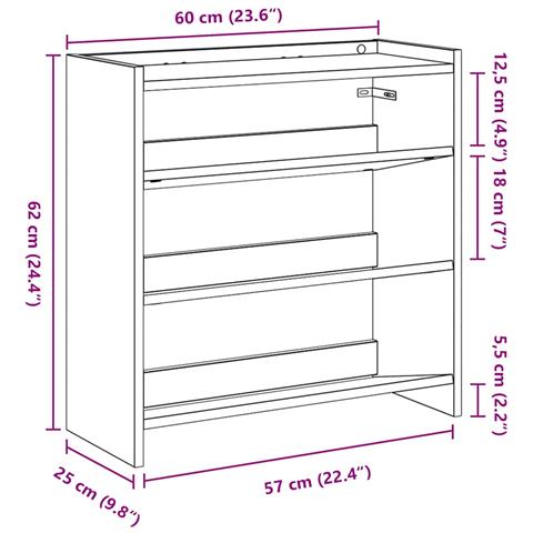 Scarpiera Legno Antico 60x25x62 cm in Legno Multistrato - Foto 9