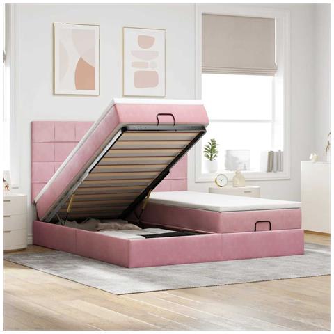 Struttura Letto Pouf con Materassi Rosa 200x200 cm Velluto - Foto 2