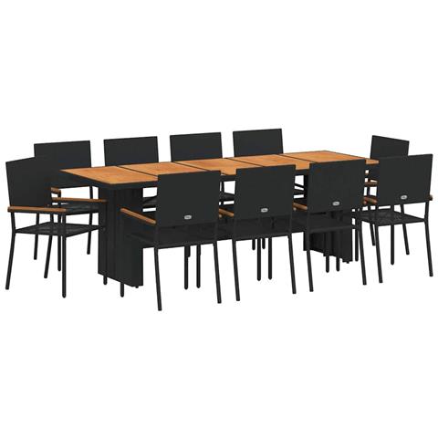 Set da Pranzo per Giardino 11 pcs Nero Poly Rattan - Foto 1