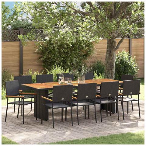 Set da Pranzo per Giardino 11 pcs Nero Poly Rattan - Foto 2