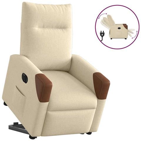 Poltrona Alzapersona Reclinabile Elettrica Crema in Tessuto - Foto 1