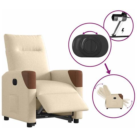Poltrona Alzapersona Reclinabile Elettrica Crema in Tessuto - Foto 9