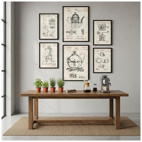 Set Di 6 Stampe Poster Con Brevetti Di Macchine Da Caffè Poster Con Immagini Di Brevetti Retrò Design D'interni In Stile Vintage A3 & A4 Cornice Nera - Foto 4