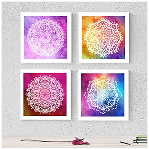 Set Di 4 Stampe Di Fogli Incorniciati Per Cornice Fulgor. Posters Quadrati Con Le Immagini Di Mandala, Decorazione Per La Casa Senza Cornice 20x20 Cm - Foto 1
