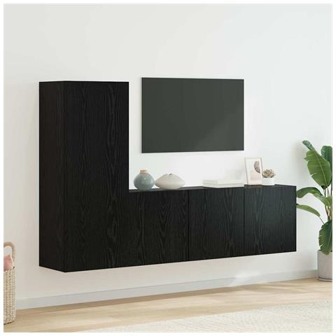 Unità TV da Parete 5 pcs Rovere Nero Legno multistrato - Foto 2