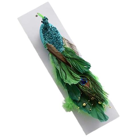 Grande Ornamento Per Albero Di Natale A Forma Di Pavone Con Piume - Verde - Foto 1