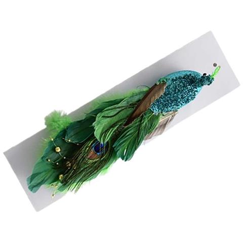 Grande Ornamento Per Albero Di Natale A Forma Di Pavone Con Piume - Verde - Foto 2