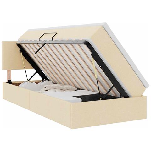 Letto con contenitore e LED con led Crema 90 x 190 cm Tessuto - Foto 1